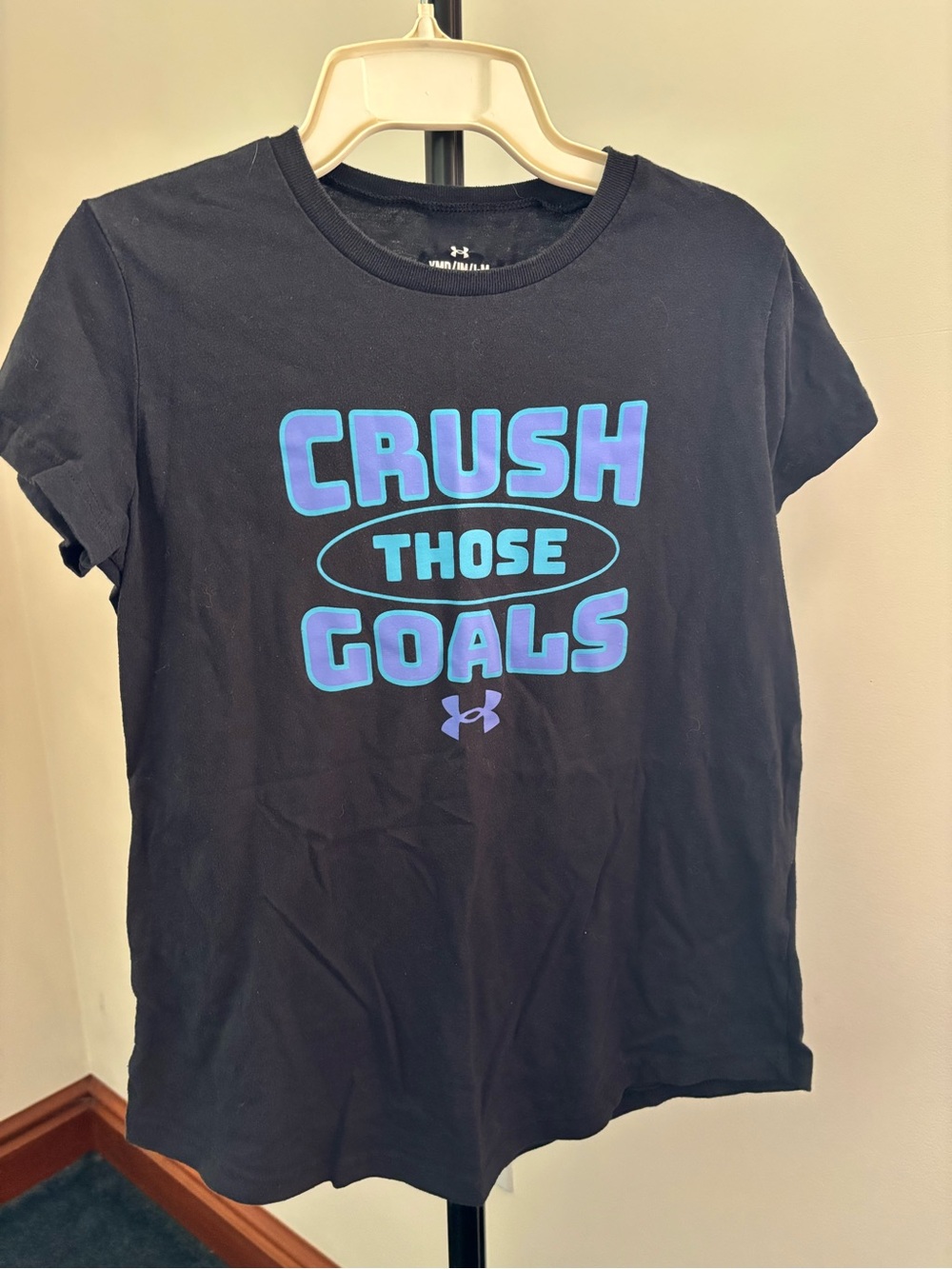 Under Armour Black Tee with Teal and Purple 'Crush Those Goals' Graphic